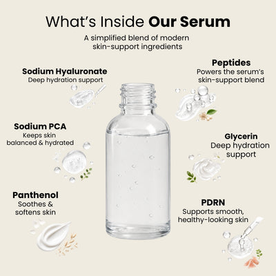 Key ingredients in Uchè Minerals PDRN Brightening Serum: PDRN, peptides, sodium hyaluronate, panthenol, sodium PCA and glycerin for deep hydration and skin support